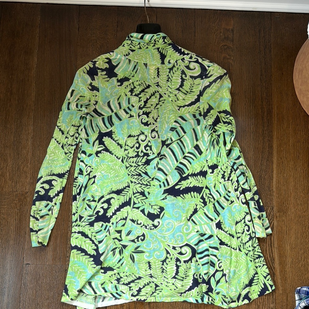 Green Leaf Pattern Sheer Cardigan - image 4